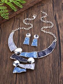 Bộ trang sức hình học màu xanh dương tráng men phong cách Bohemian thời trang gồm 2 món, dây chuyền và bông tai, thích hợp cho nữ giới đeo hàng ngày, dự tiệc, ngày Valentine, lễ hội, quà tặng trang sức sinh nhật. - hình học - Xem 5