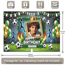 Customizable Photo Name Football-Themed Birthday Backdrop Flaming Green & Gold Balloons With Victory Ribbons Design For Birthday, Event, Festival, Activity Backdrop Decorations Photography Props Vinyl - Green - View 4