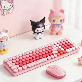 MOFII BabyBear 2.4G Wireless Keyboard And Mouse Combo, Ergonomic Design, Cute Cartoon Round Keycaps, Silent Typing, Compact And Portable, Suitable For Laptop, PC, Office And Home Use