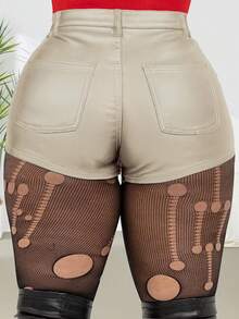 Solid Color Fashionable Slim-Fit Versatile Simple Design Baddie Glossy Mid-Waist Shorts - Light Khaki - View 2