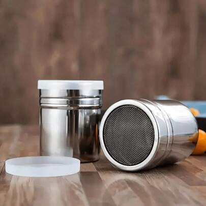 3pcs Stainless Steel Fine Mesh Powdered Sugar Shakers, Suitable For Cocoa Powder, Cinnamon Powder, Coffee Powder And Other Seasonings - Easy To Clean Metal Spice Jars, Applicable For Home, Restaurant, Cafe And Other Occasions