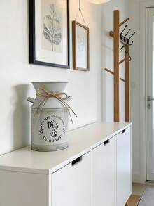 Distressed White Metal Decorated Milk Can Vase, Vintage Iron & Jute Rope Tie, Printed "This Is Us" Warm Slogan, Relaxed Atmosphere. Can Be Used As A Flower Vase For Dried Flowers Or A Storage Jar, Suitable For Nordic, Minimalist Style Desktops, Entryways, Home Decor - Gentle Yet Practical. - Level 4 Double-eared Pot 2 - View 12