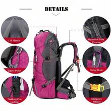 Bseash 60L Waterproof Hiking Camping Backpack With Rain Cover Large Outdoor Sport Travel Daypack Rucksack For Climbing - 玫瑰紅 - 查看 4