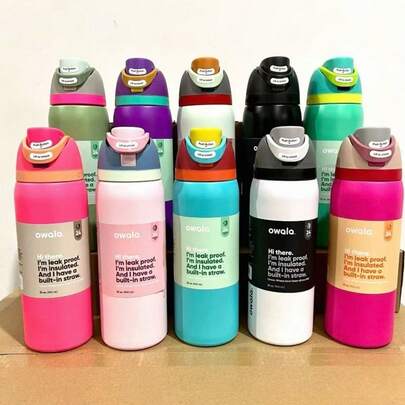 New Ow-Ala Insulated Tumbler, Dual-Tone Portable Outdoor Sports Water Bottle With Straw, Premium