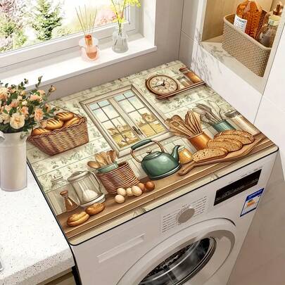 1pc Colorful Printed Washing Machine & Dryer Top Cover, Drum Washer Mat, Applicable For Refrigerator & Bedside Cabinet Surface, Coffee Machine Mat, Kitchen Counter Absorbent Mat, Washing Machine Dust Cover, Washing Machine Suction Pad, Sink Drain Mat, Pet Mat, Applicable For Washbasin Mat, Restaurant Terrace Table Decor, Household Kitchen Supplies