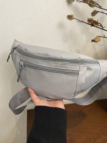 Women's Waterproof Fanny Pack Chest Bag Shoulder Crossbody Bag With Multi-Zipper Pockets, Fashionable - Grey - View 7