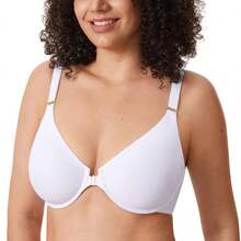 DELIMIRA Women's Inbarely Plus Front Closure Bras Racerback Full Coverage Plus Size Unlined Underwire Bra - White - View 2