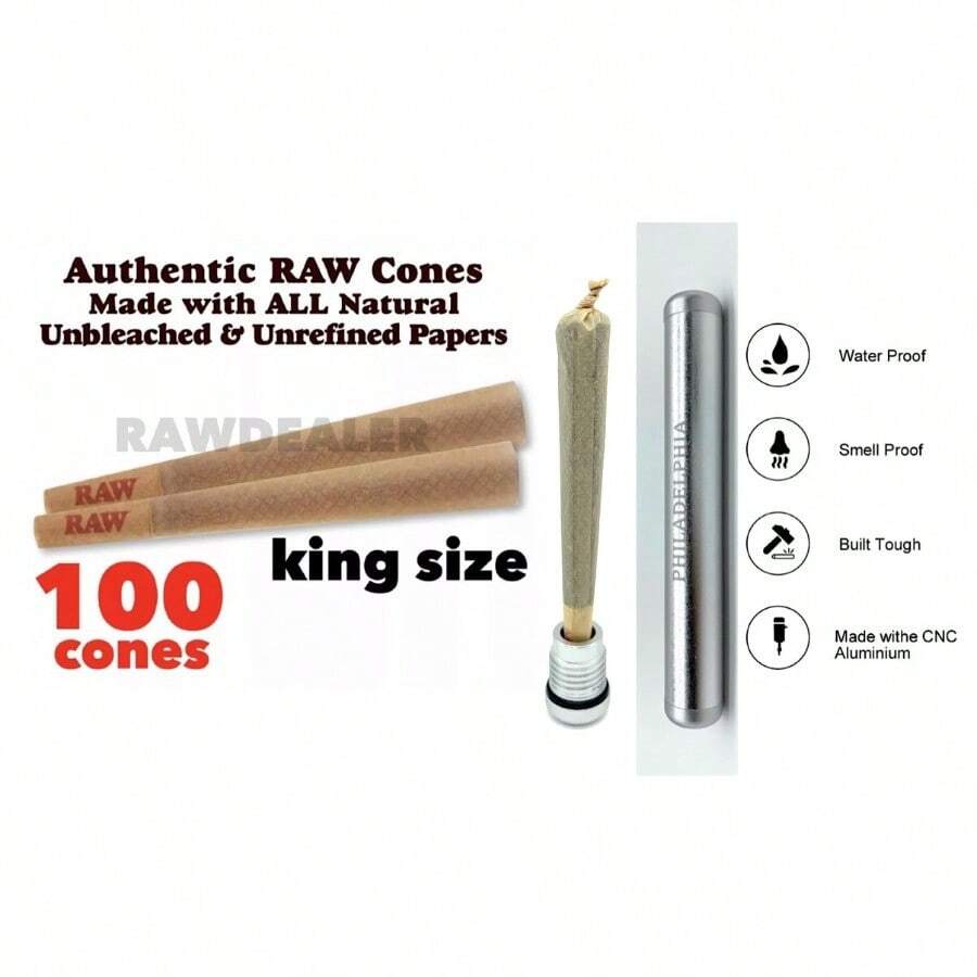 RAW Classic King Size Cone 100 Pk +Aluminum Sealed [ Tube - As Pic - View 1