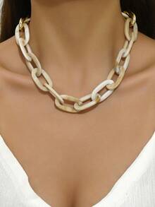 1件女士时尚简约亚克力项链，适合日常佩戴 - 米色 - 查看 2