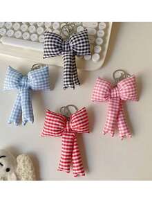 1pc Sweet Girls Heart Plaid Bow Keychain Bag Charm, Cute Backpack Purse Pendant Perfect For Back To School & Daily Use - Multicolor - View 2