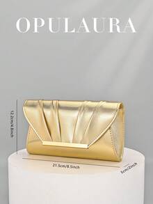 OpulAura 简约褶皱金色皮革信封手拿包，闪亮金色皮革派对包，优雅金属杆装饰，适合晚宴、婚礼、派对、庆典等场合，是送给她的绝佳礼物，也是情人节的理想之选。 - 金色 - 查看 5