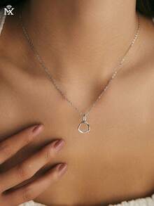 SYMFNY 1pc 925 Sterling Silver Asymmetrical Hollow Geometric Circle Pendant Necklace, Suitable For Women's Daily Wear