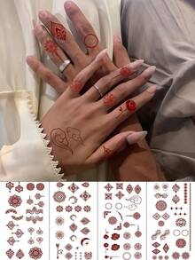 4 Sheets Brown Henna Tattoo Hand Tattoo Ramadan Mandala Flower Lace Tattoo Stickers For Women Makeup Party Festivals Wedding Bride Valentine Day Accessories - Brown - View 9