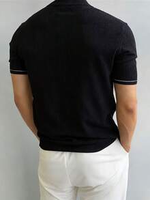 男士短袖半高领针织衫 - 黑色 - 查看 5