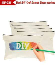 50/20/10/5件套空白帆布铅笔盒，配彩色拉链，DIY工艺绘画空白升华化妆包，洗漱用品收纳袋，学生文具袋，学校用品拉链袋，创意礼品袋，适合生日、节日、母亲节、情人节、开斋节等场合，轻便旅行收纳袋，个人物品收纳袋 - 米色 - 查看 24