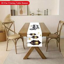1pc 2D Table Runner, Festive Lantern Moon Star Pattern Polyester Table Runner Banner, Holiday Dining Table Decor, Home Kitchen Restaurant Decoration, Festive Tabletop Textile Tablecloth - Multicolor - View 10