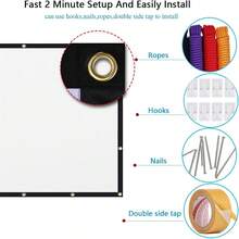 60-Inch Portable Projection Screen, 16:9 Ratio/Double-Sided Foldable Projection Screen, Suitable For Indoor And Outdoor Movies, Comes With Ample Mounting Accessories. - White - View 4