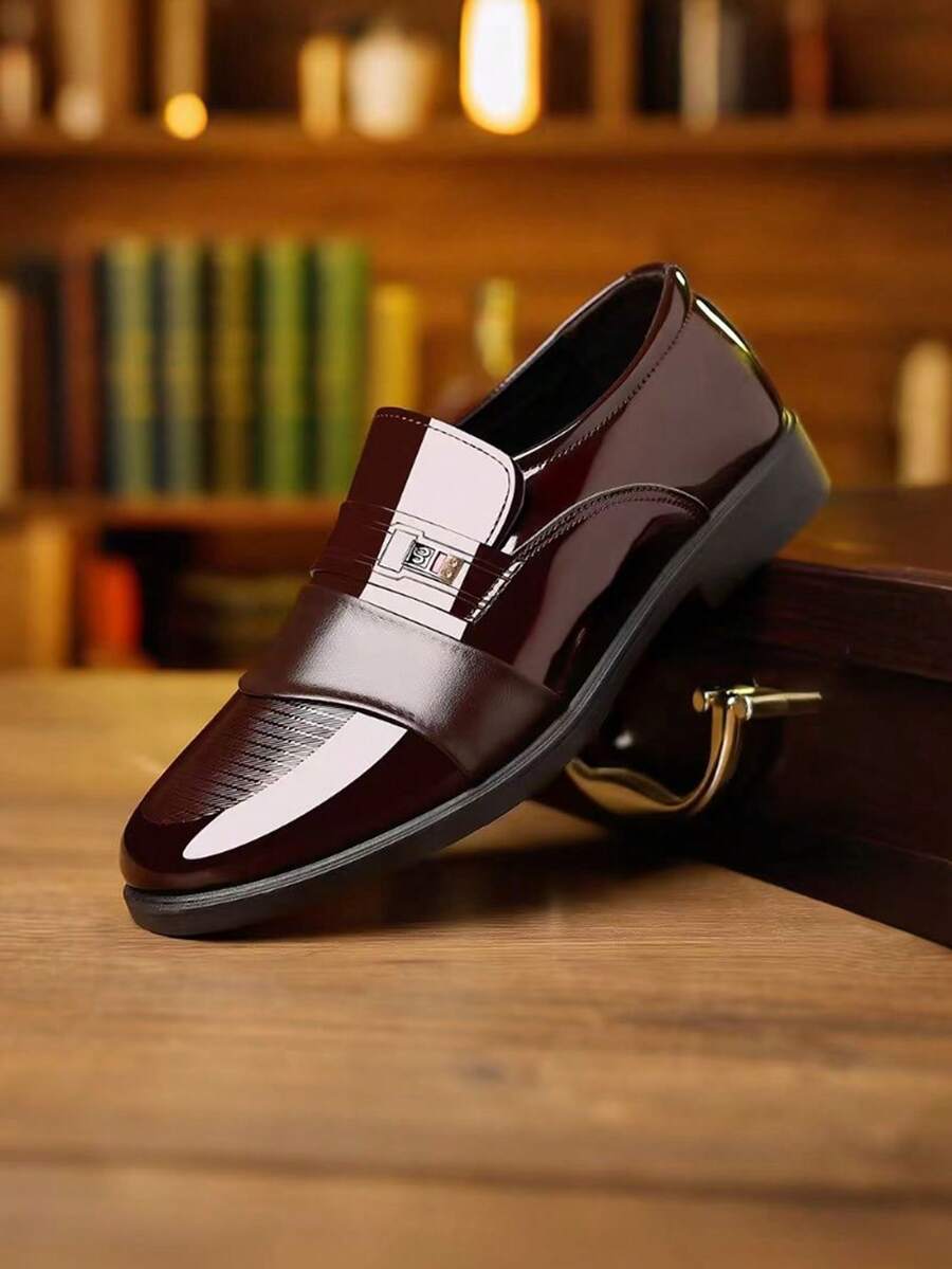 2026 New Men's Shoes, Pointed Toe, Waterproof, Slip-On, Fashionable Plus Size Loafers, Business & Office Style - Brown - View 1
