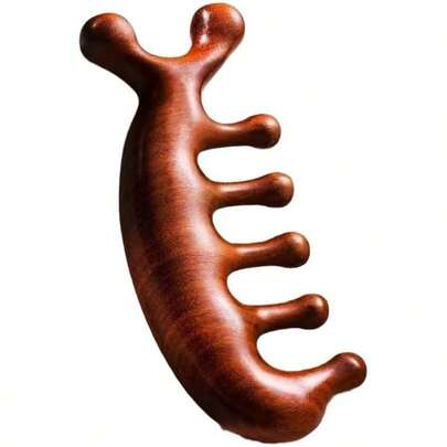 1Pc Random Color Natural Sandalwood Dolphin-Shaped Massage Comb - Ergonomic 5-Tooth Scalp Meridian Brush - Multi-Functional Relaxation Tool For Head/Face/Neck - Promotes Hair Growth & Blood Circulation