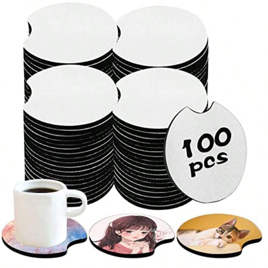 NEOACT 100 PCS Sublimation Blank Car Coasters 2.75 in Circular Opening Blank Sublimation Coasters for Thermal Sublimation DIY Crafts Car Coasters. - 100 unidades - Ver 1