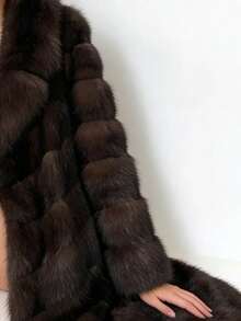 Women's Elegant Artificial Fur Coat, Vintage Collar Fluffy Plush Long Coat, Winter Fashion - 棕色 - 查看 5