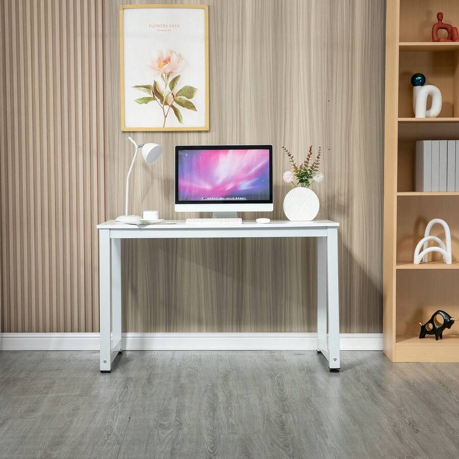 White Computer Desk - White + Medium Density Fiberboard - View 1