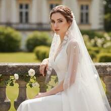 1pc Handmade 3D Floral Beaded Bridal Veil Headpiece - Multicolor - View 2