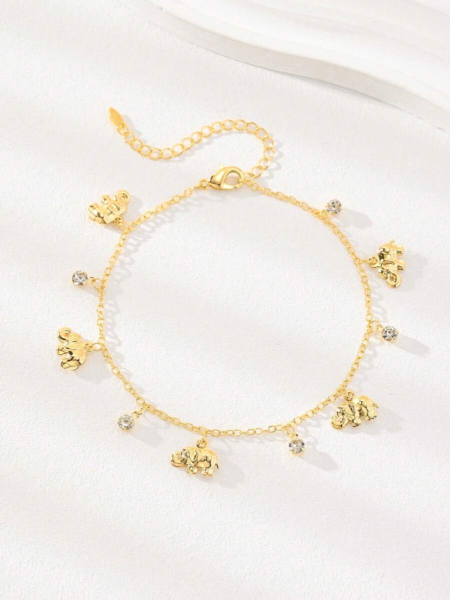 Elegant 18K Elephant & Bells Pendant Ankle Bracelet For Women,Heels Jewelry Anklet Suitable For Daily Wear,Eid Al-Fitr Or Festival Foot Accessories