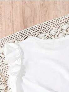 女童卡通印花短袖上衣和纽扣前开迷你裙休闲两件套 - 白色 - 查看 5