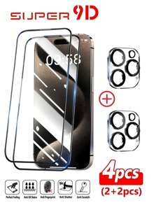 XINHONGYU 2pcs Tempered Glass Screen Protector + 2pcs Camera Lens Protector, Full Coverage High-Definition Transparent Anti-Fingerprint Film, 9H Hardness, Perfectly Fit For IPhone 17 Pro Max/17 Air/16 Pro Max/15 Plus/14 Pro Max/13 Mini/12 Mini/11 Series, Phone Screen Protector