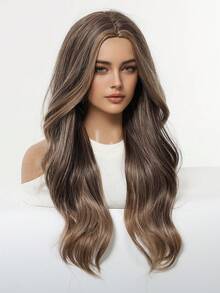 24-Inch Brown Middle Part Long Curly Golden Synthetic Heat-Resistant Fiber Wig, Women Wig, Suitable For Holidays, Parties And Daily Wear - Brown - View 5