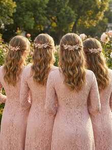 1pc Handmade Floral Design Bridal Hair Clip, Luxurious European Style Wedding Bride Headpiece Valentine's Day Accessories - Gold - View 4