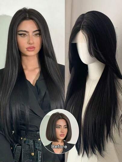 Peluca de encaje ondulada larga de 26 pulgadas, de color borgoña con raya central, natural, suave y realista para uso diario