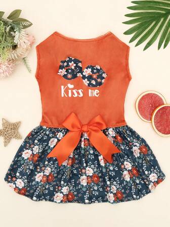 1pc Vintage-Style Floral Print Pet Dress. An Elegant Dress For Dogs, Suitable For Small And Medium-Sized Breeds.