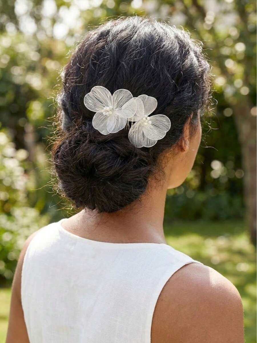 1件装女士花朵装饰优雅新娘发梳，适用于婚礼、派对、波西米亚风、情人节配饰