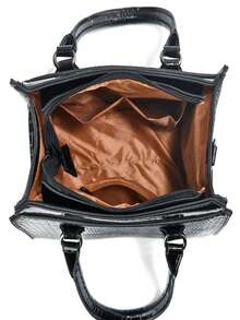 3pcs Set Elegant Crocodile Pattern Fashion Handbag, Multifunctional Large Capacity Shoulder Bag, Fashionable Design, New Stylish Ladies Small Square Bag Handbag Messenger Bag Versatile Casual Multilayer Large Capacity Shoulder Crossbody Bag, Suitable For Valentine's Day Gift Travel Shopping Mall, New Stylish Ladies Tote Shoulder Messenger Colorblock Bag Casual Luxury Large Capacity Shoulder Crossbody Bag - Black - View 9