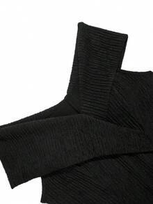 AIJ Amarilo Black & Apricot Patchwork Sexy Off-Shoulder Ruffle Asymmetric Pleated Waist Fitted Elegant Party Maxi Dress, Made Of Stretchy Knit Fabric, Suitable For New Year, Valentine's Day, Graduation Ceremony, Prom And Spring And Summer New Women's Clothing - 卡其色 - 查看 9