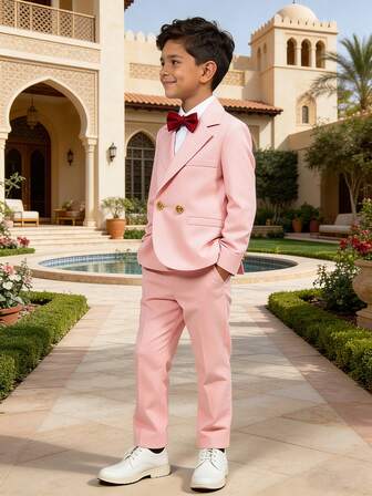 Conjunto de 3 piezas para niño, nuevo traje formal de boda con flores para niño, ropa de actuación para niños pequeños, niños pequeños y grandes, incluye blazer, pantalones y corbata de moño