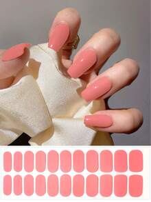 22/44/66/88片装免烤灯软胶美甲贴纸，简约纯色美甲按压式贴纸，哥特风闪粉全覆盖美甲贴纸，多种尺寸可选，黑色、白色、红色、圣诞节、万圣节、深绿色、粉色、黄色、香槟金等多种颜色。 - 彩色 - 查看 54