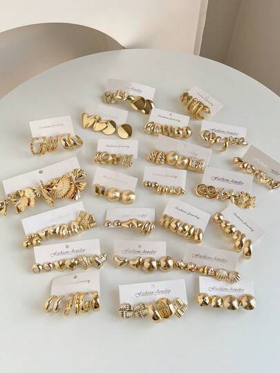 1-30 Pares Conjunto Aleatório de Brincos Acrílicos Exagerados de Inspiração em Moeda Vintage, Dourados com Gota d'Água, Coração, Flor, Geométrico, Caixa Surpresa, Adequado para Mulheres, Dia das Mães, Dia dos Namorados, Natal, Ano Novo, Uso Diário