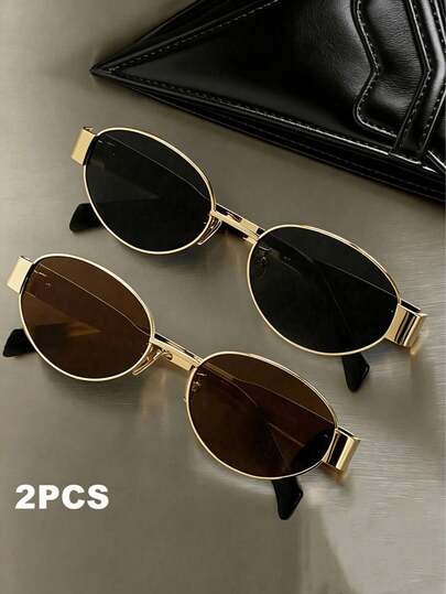 1 par de gafas de mujer con marco de metal ovalado/poligonal, adecuadas para uso diario y actividades al aire libre