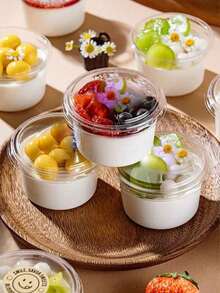 10/30/50个装可重复使用蛋糕杯（带盖），冷萃酸奶杯，椰子布丁杯，燕麦片杯（带盖），防震甜点杯，耐用防裂酸奶杯，奶油蛋糕盒，透明甜点杯，透明蛋糕盒，适用于水果蛋糕、慕斯和冰淇淋，水果碗，慕斯容器