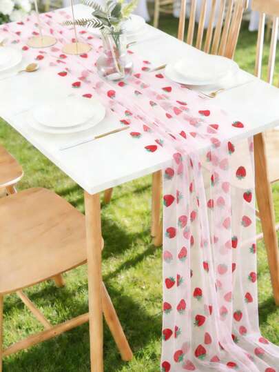 1pc Elegant Strawberry Table Runner, Strawberry Theme Tablecloth, Birthday Party Tablecloth, Wedding Decor, Wedding Tablecloth, Strawberry Decor, Kitchen Decor, Kitchen Table Runner, Room Decor, Home Decor, Summer Decor, Birthday Gift, Birthday Party Supplies, Birthday Decor, Party Favor, Baby Shower Decor