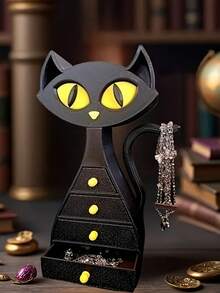 1pc Creative Novelty Black Cat Shaped Jewelry Box, Two Sizes Available, Decorative Storage Box For Earrings, Necklaces, Rings, Bracelets, Anklets, Lip Rings, Unique Artistic Design, Best Gift For Family, Friends, Partners, Colleagues, Ideal For Valentine's Day, Mother's Day