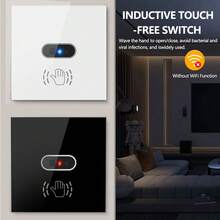 400W 100-240V Touchless Gesture Control Wall Switch - Tempered Glass Panel, Easy To Clean, Suitable For Bathroom, Kitchen, Hospital To Avoid Bacterial Infection, Black/White