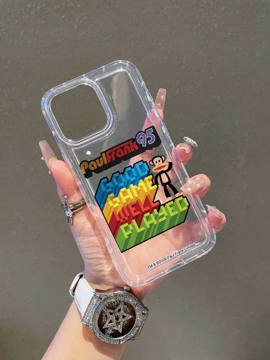 Officially Licensed Paul Frank Transparent Airbag Phone Case, Full Coverage Shockproof Camera Protection, Colorful Monkey Letter & Number Pattern, New Design Compatible With Iphone 13/14/15/16/17 Pro Max - Multicolor - View 1