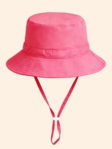 1pc Kids' Solid Color Bucket Hat With Drawstring, Multiple Colors Available, Customizable Text, Fashionable And Lightweight For Sun Protection, Suitable For Boys And Girls Outdoor Activities, Spring/Summer - Multicolor - View 12