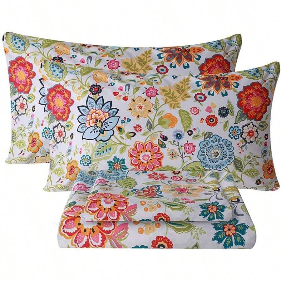 Bedlifes - Juego de sábanas tamaño Queen ultrasuaves transpirables sedosas con bolsillo profundo 100 % microfibra 4 piezas tamaño queen floral primavera - Florprimaveral - Ver 1