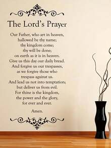 1pc Lord's Prayer - Elegant Black And White Christian Wall Decal With Floral Design, Self-Adhesive Vinyl Sticker For Bedroom, Living Room, Office Decor | Floral Wall Art | Decorative Text, The Lord's Prayer - Black - View 5