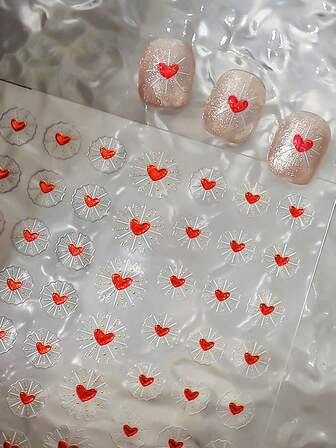 1 st Y2K 3D hjärtformade metallnagelklistermärken, söta och eleganta lyxiga nageldekaler, hjärtformade nagelkonstklistermärken för händer och fötter, gör-det-själv-nageldekoration, lämplig för naglar, telefonskal, dagböcker, älskad av kvinnor och flickor